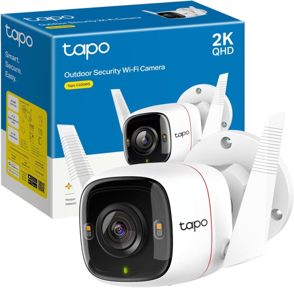 Tapo C320WS - Cámara de Vigilancia WiFi Exterior, 2K QHD, Detección IA | Detección de Movimiento, Personas, Vehículos y más. Visión Nocturna Color. Puerto Ethernet. Puerto Ethernet.