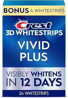 Teeth Whitening Strips, Crest 3D Whitestrips Vivid Plus, Enamel Safe Teeth Whitening Kit, 12 Treatments (24 Strips), Visibly Whitens in Days, 8 Levels Whiter