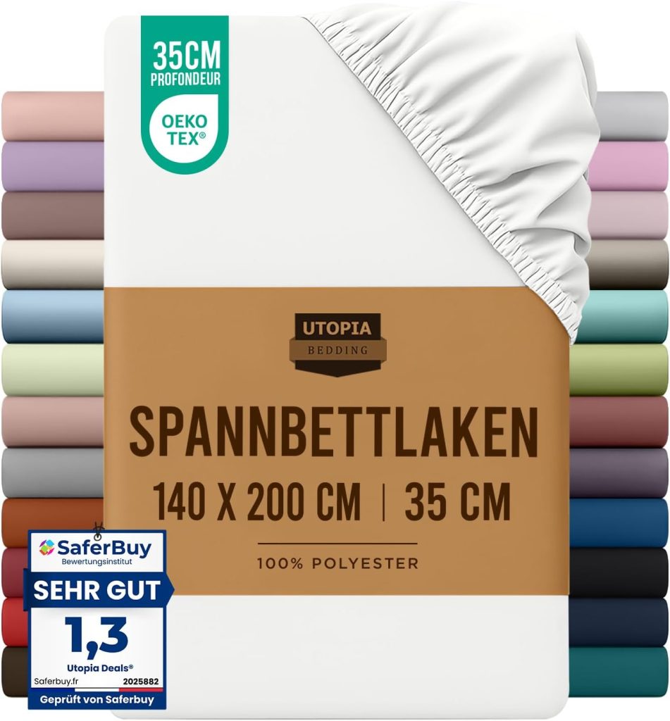Utopia Bedding Drap Housse - Blanc, 140 x 190/200 cm | Certifié Oeko-Tex - Bonnets 35 cm pour Matelas Épais - Polyester Microfibre brossée