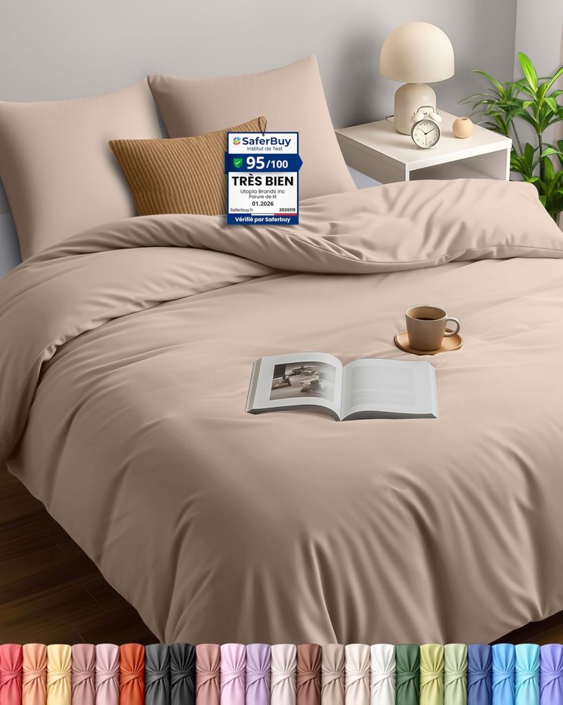 Utopia Bedding Housse de Couette 220x240 cm avec 2 Taies d'oreiller 65x65 cm (Beige) - Parure de lit 220 x 240 cm - Ensembles de Housses de Couette en Microfibre brossée Douce