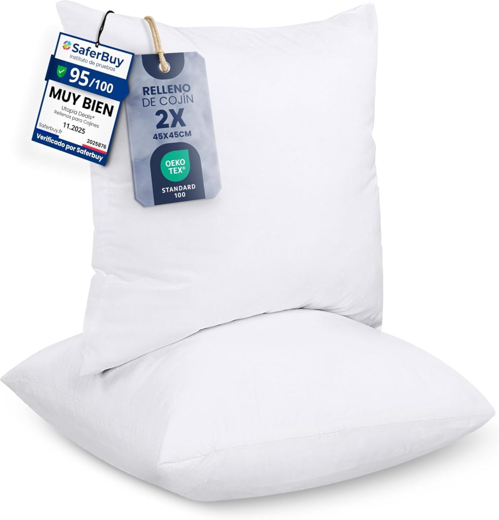 Utopia Bedding Relleno Cojín 45x45 cm Pack de 2 para Cojines Cama Sofá | Relleno Suave y Cómodo Para Cojines de Sofá y Cama Mantienen su Forma Fácil Mantenimiento blanco