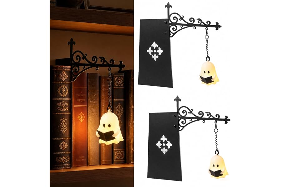 Vinspire Bookshelf Lantern, 2PCS Bookshelf Light, 3D Ghost Reading Book Lamp, Halloween Lamp for Book Nook, Library Shelf, Bedroom, Mantel & Halloween Home Decorations