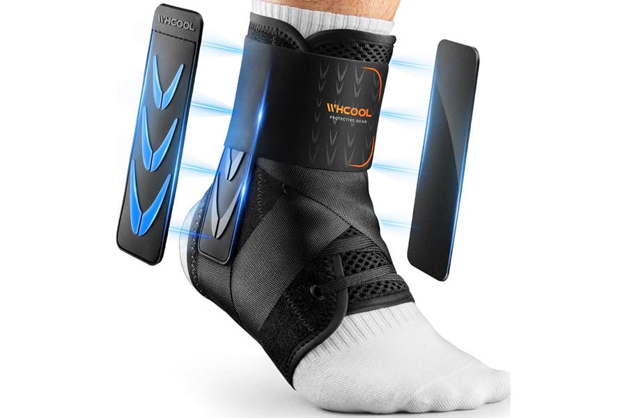 WHCOOL Slim-Fit Ankle Brace for Sprained Ankle, Quick Lace Up Ankle Support for Women Men With 2 Auto-Shaped Pads, Air Fabric Cool Ankle Stabilizer for Injury Recover, Running,Sports, M(12”-13”)