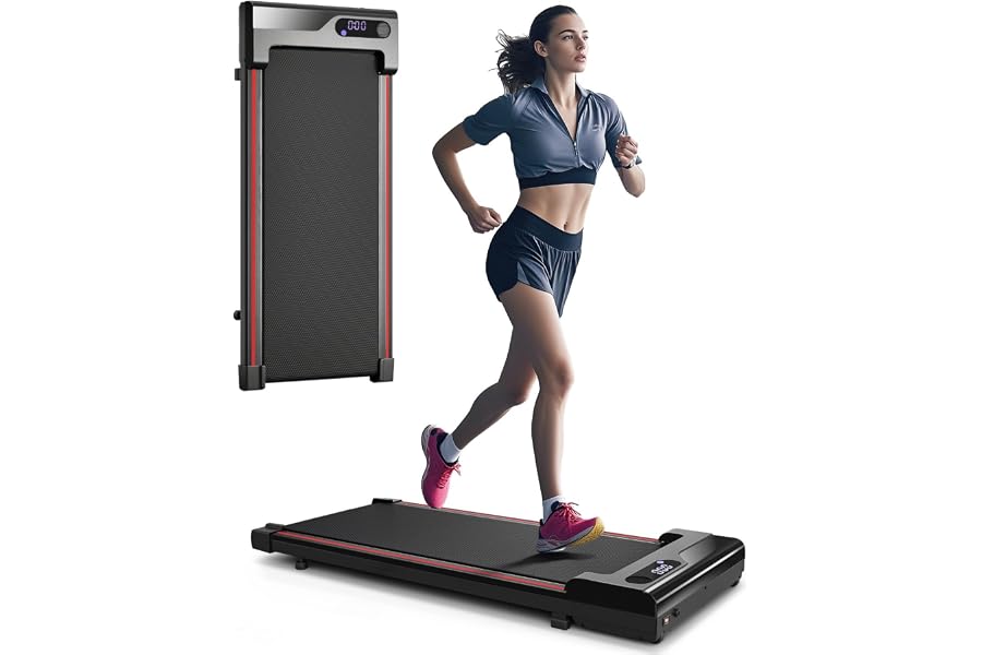 Walking Pad Treadmill for Home - Under Desk Treadmills Portable Mini Compact Walk Pads for Small Spaces Office Indoor Apartment Floor Flat Running Machine with Remote Quiet Lightweight