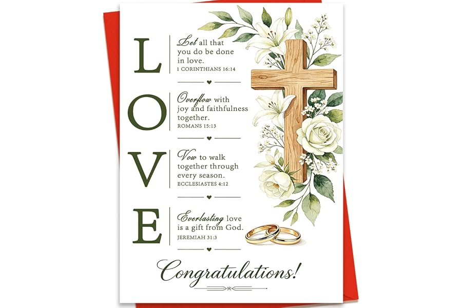 fancu Christian Wedding Card Gift for Couple Religious Congratulations | Christian Wedding Gift Decoration for Bride Groom Couple, Bible Blessing Design, 5 x 7 Inches, Envelope, Sticker