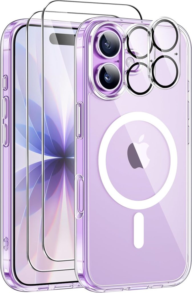 ivencase 5 in 1 Coque pour iPhone 17 Magnétique, Transparent | Compatible avec MagSafe, 2 Verres Trempés et 2 Caméra Protecteur, Dos PC anti-rayures, Étui TPU Bumper Antichoc Housse 6,3"