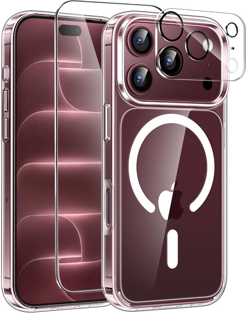 ivencase Coque pour iPhone 18 Pro Magnétique, Transparent | avec Verres Trempés et Caméra Protecteur, Compatible avec MagSafe, Dos PC anti-rayures, Étui TPU Bumper Antichoc Housse 6,3"