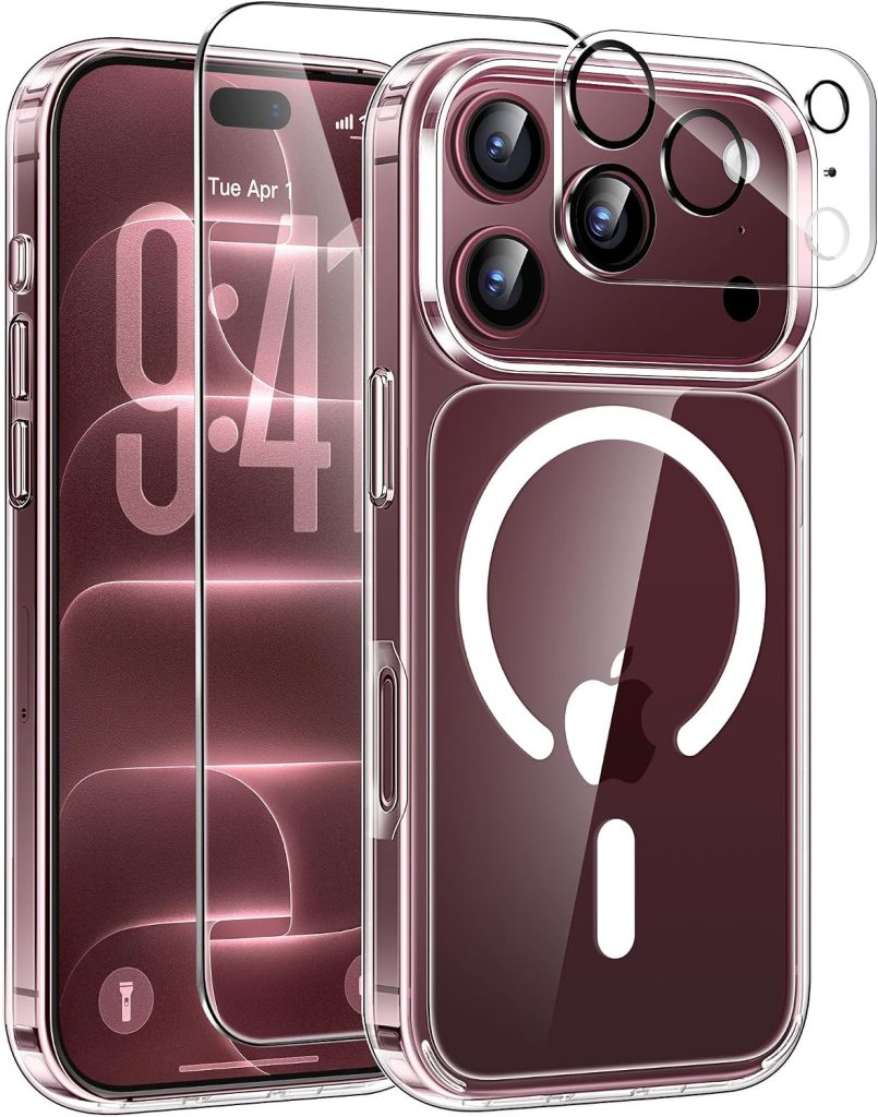 ivencase Coque pour iPhone 18 Pro Max Magnétique, Transparent | avec Verres Trempés et Caméra Protecteur, Compatible avec MagSafe, Dos PC anti-rayures, Étui TPU Bumper Antichoc Housse 6,9"