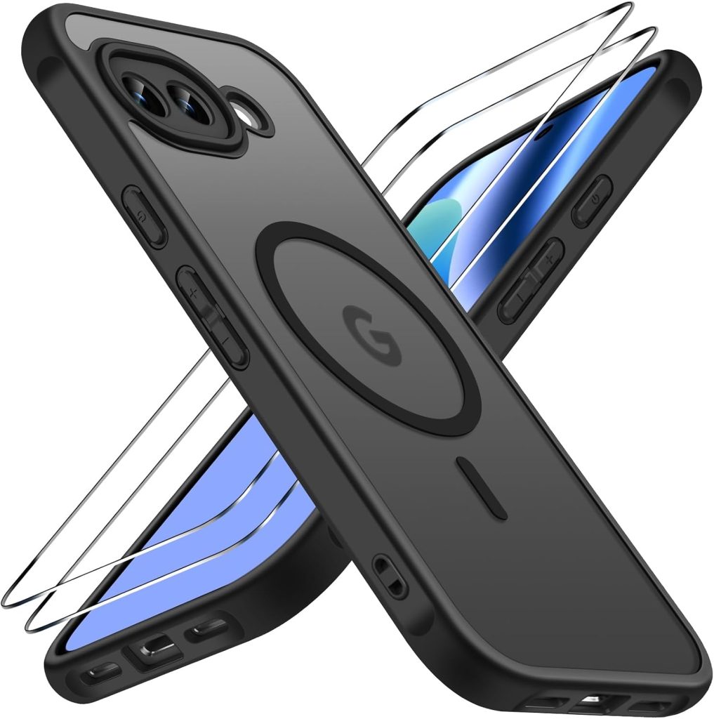 ivoler Magnétique Coque pour Google Pixel 10a, avec 2 Pièces Verre Trempé, Anti-Jaunissement Protection Militaire Étui de Mince Bumper Housse - Noir