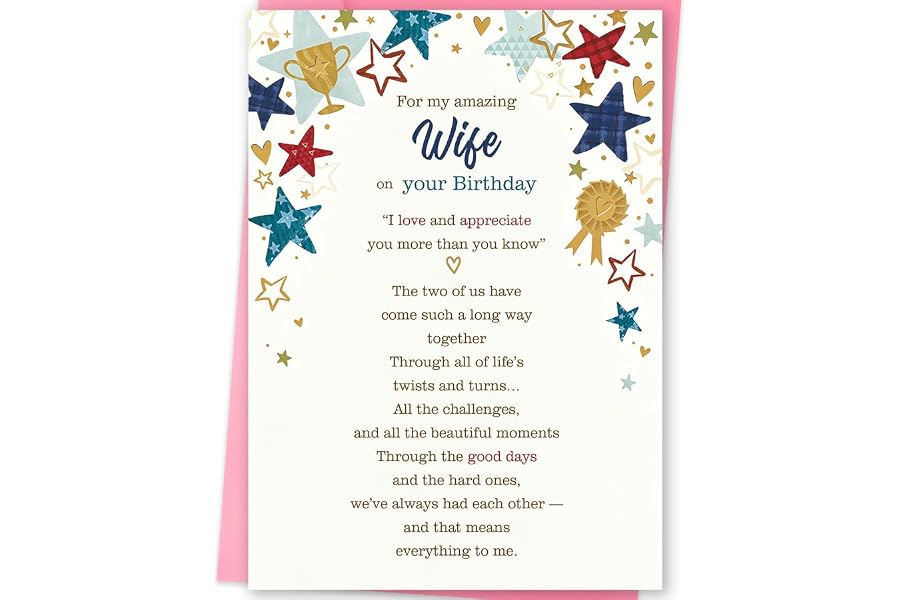 mmuue Romantic Birthday Card Gifts for Wife from Husband | Wife Birthday Decorations for Her Women, Happy Birthday Wife Card with Printed Message Inside, Idea for Family Celebration