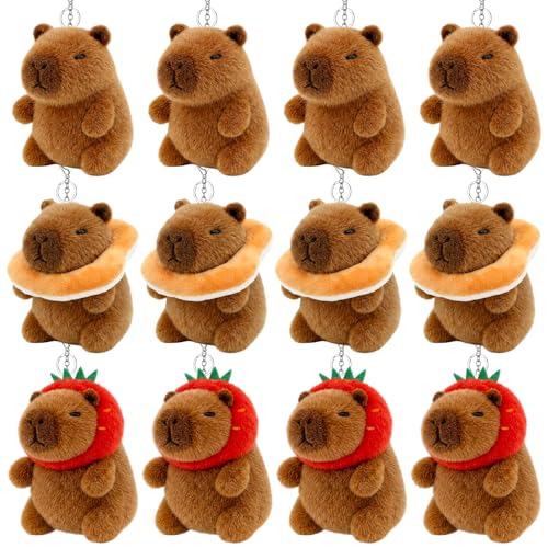 12 Pcs Capybara Plush Keychain Cute Small Capybara Stuffed Animal Toys