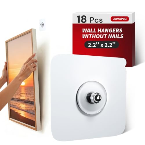 18 Pcs Heavy‑Duty Adhesive Picture Hangers, 20 lbs No‑Drill No‑Nail Wall Sticky Hooks, Screw‑Free Stick On Hooks for Hanging Photo Frames, Bathroom, Kitchen Home Wall Decor