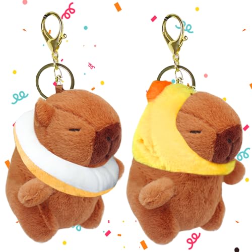 2 Pcs Capybara Plush Keychain,Cute Small Capybara Mini Stuffed,Animal 4'' Cute Capybara Plush Toy Doll Key Chain for Back to School Gifts Exchange Birthday Party Valentine's Day Gifts
