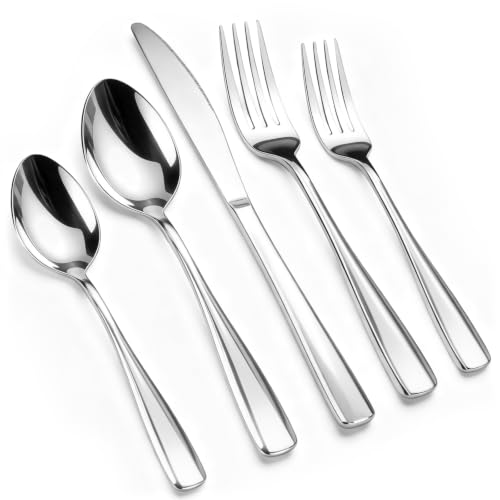 𝟒𝟎% 𝐎𝐅𝐅 20 Piece Silverware Set - Stainless Steel Silverware Set Service for 4 People, Mirror Polished Flatware Set for Daily Use in Home kitchens and Restaurants, Dishwasher Safe