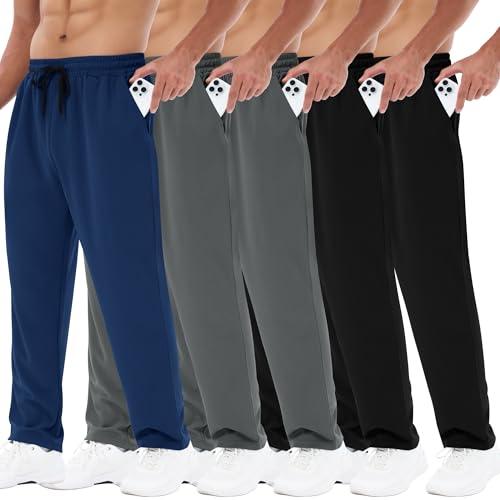 5 Pack Mens Sweatpants with Pockets - Mesh Open Bottom Athletic Joggers