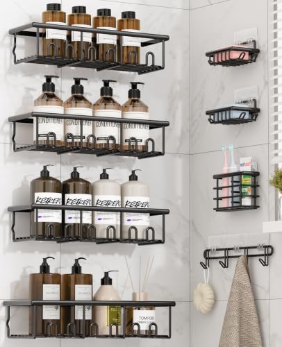 8 Pack Adhesive Bathroom Holders & Dispensers for Kids & Adults, Black