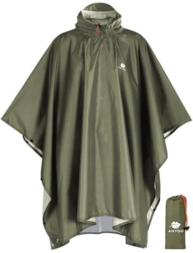 ANYOO Hooded Rain Poncho for Adult Waterproof Lightweight Raincoat