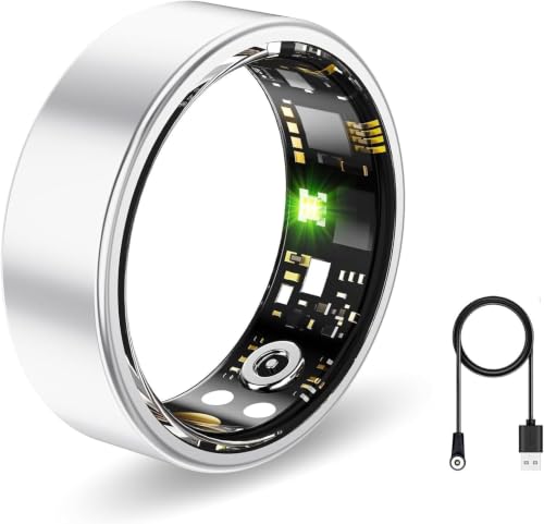 Aichiken Smart Ring, Health Fitness Tracker with Heart Rate Blood Oxygen Monitor, Sleep & All-Day Sports Tracking (Silver, 8)