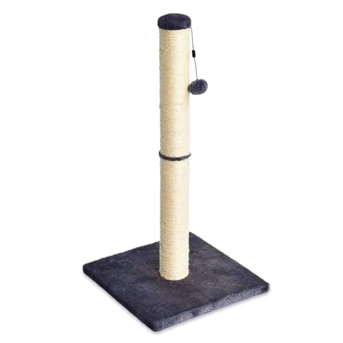 Amazon Basics Cat Scratching Post for Indoor Cats & Kittens, Medium (31.5"H), Cat Furniture with Dangling Ball Toy, Grey