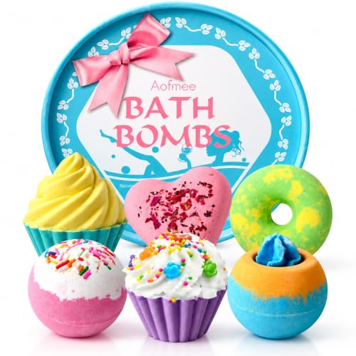 Aofmee Bath Bombs, 6pcs Bubble Bath Bomb for Girls, Handmade Fizzies Bathbombs for Women, Natural Organic Kids Spa Kit, Non Toxic Bath Kit for Teens, Gift Set for Mother Birthday Christmas Easter