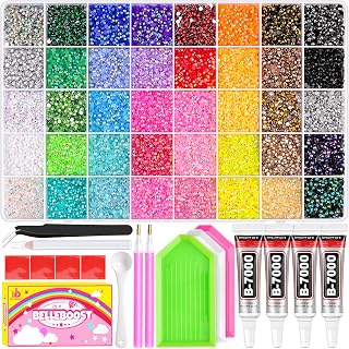 BELLEBOOST 50000Pcs 40 Colors Jelly Rhinestones Bedazzling kit, 3mm Multicolor Resin Flatback Gems for Diamond Art, Bedazzler Kit with 3Pcs 10ml B7000 Jewelry Glue for Crafting Book Shoes Nail Art