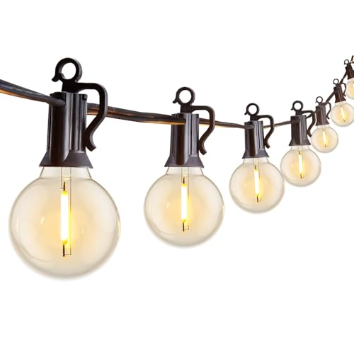 Brightown Outdoor String Lights, 29FT G40 LED IP65 Waterproof Patio Lights | 12 Shatterproof Edison Bulbs, Plug-In, Dimmable, Connectable, Hanging Light for Backyard Porch Party Decor, Warm White