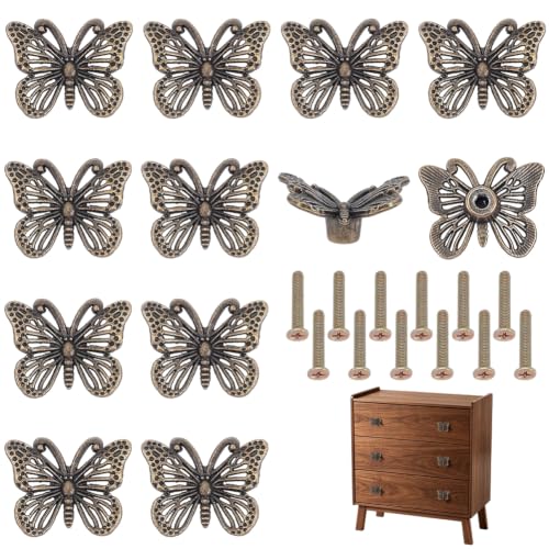 CRASPIRE 12 Sets Antique Cabinet Knobs Drawer Pulls Butterfly 1.18x0.94in