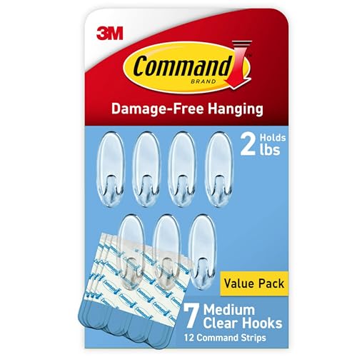 Command Medium Clear Clear Hooks, 7 Hooks, 12 Strips
