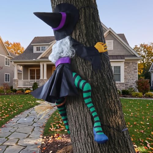DANGIFTUS 63" Crashing Witch Halloween Decoration, Witch Flying into Tree
