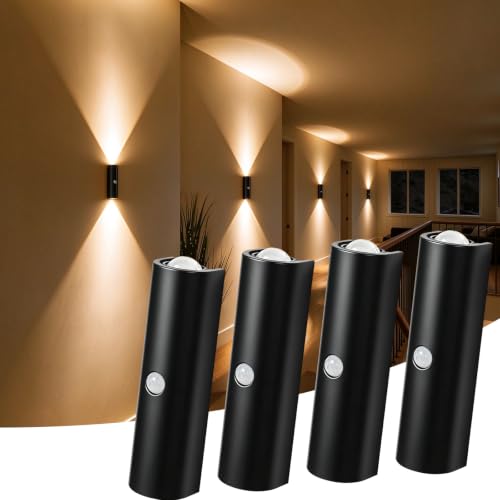 DEXULESA Motion Sensor Wall Light, Magnetic Rechargeable Wall Sconces | 3 Colors & Dimmable, Wireless Wall Sconce, Battery Operated Wall Sconces for Stairway Bedroom Hallway Kitchen - 4 Pack