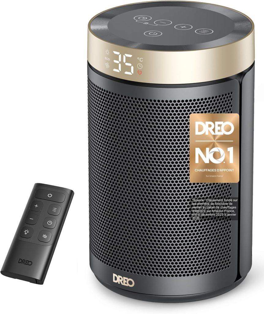 Dreo Chauffage d'appoint, Chauffage Electrique Soufflant Economique avec Thermostat, Minuterie 1-12H, Mode Éco, Chauffage Céramique PTC Rapide de 1500 W en toute sécurité, Chauffage 316