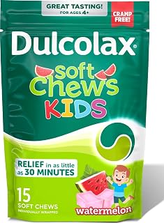 Dulcolax Kids Saline Laxative Soft Chews, Stimulant-Free Laxatives, Gentle Constipation Relief for Kids, Softens Stool, Watermelon Flavor, Magnesium Hydroxide 1200 mg, 15 Count (Pack of 12)