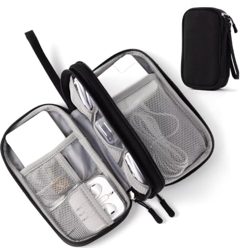 Electronics Travel Organiser Case – Portable Cable Bag for Chargers, USB Wires, Earphones, SD Cards & Small Gadgets (Mesh Pockets & Zipper) (Black)