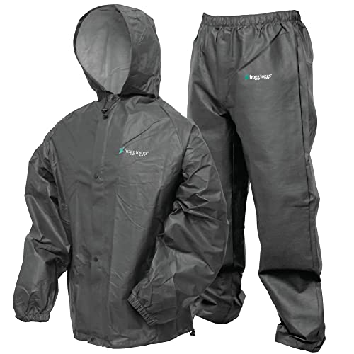FROGG TOGGS Men's Pro Lite Rain Suit, Waterproof, Breathable, Dependable Wet Weather Protection, Carbon Black, Medium/Large