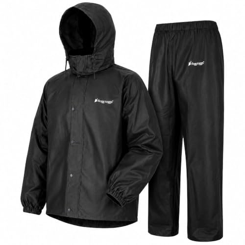 FROGG TOGGS Men's Standard Classic All-Sport 3-Layer Waterproof Breathable Rain Suit, Black/Black, Large