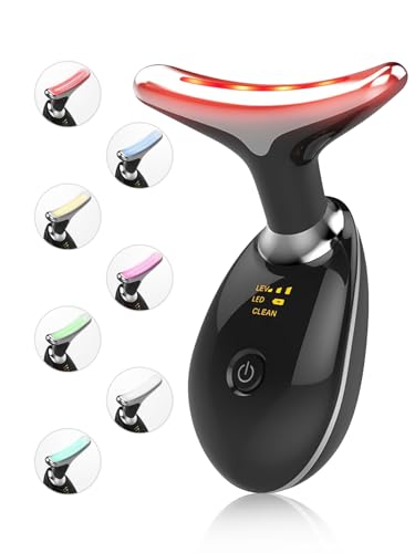 Facial Beauty Device, Multifunctional Facial Skin Care Tools with Vibration, Red and Blue LED Light, 7 Color Led Face and Neck Beauty Device for Home Use, Improve Skin
