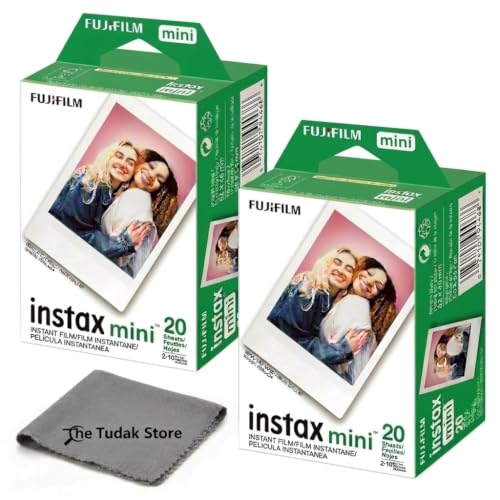 Fujifilm Instax Mini Instant Film, 40 Sheets – White Daylight ISO 800 for Instax Mini 13, 12, 11, 41 Cameras –Bundeld with The Tudak Store Microfiber Cleaning Cloth