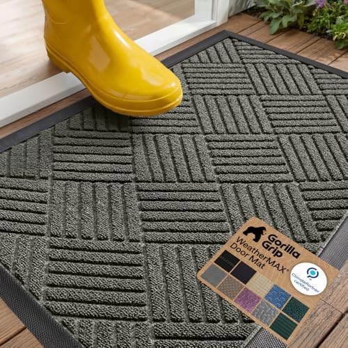 GORILLA GRIP WeatherMAX Door Mat, Indoor and Outdoor Use, Gray Diamond