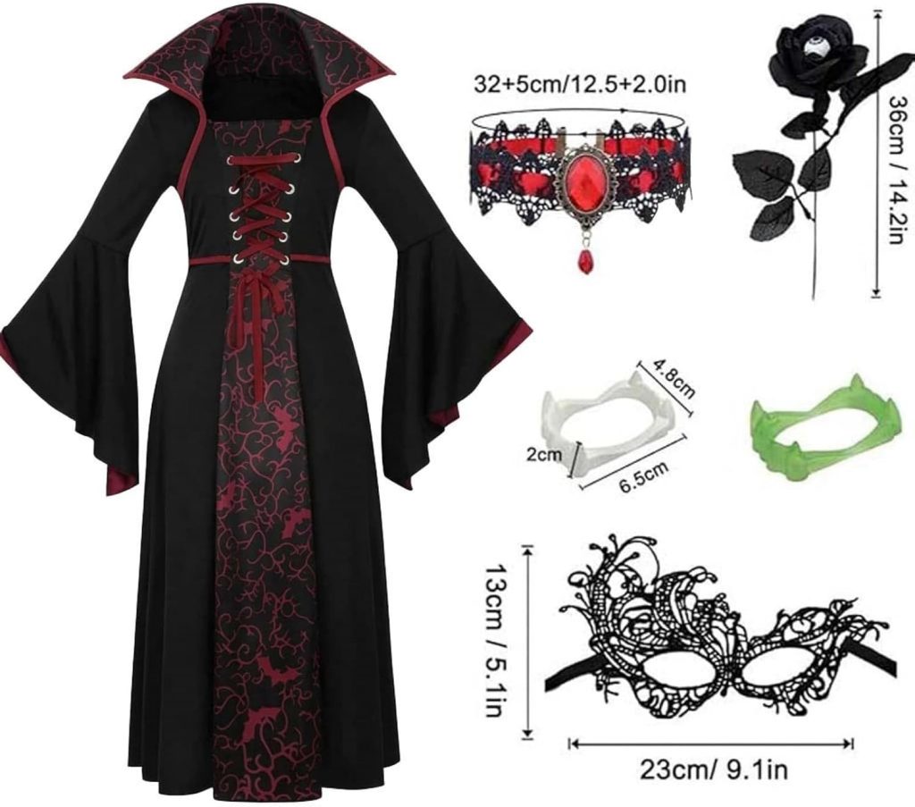 Genérico Disfraz de Vampiro Niña -Disfraz de Bruja Reina Vampiresa -Vestido Fiesta para Niñas Chicas para Halloween Carnaval Cosplay