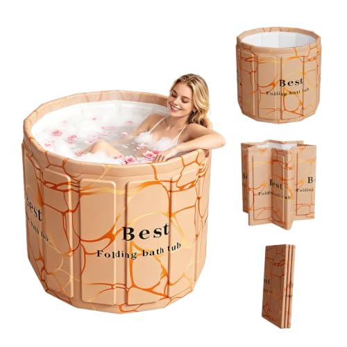 HAIKE Portable Bathtub Adult 68 Gal, 6-Layer Collapsible Bath Tub with Dual Drainage, Non-Inflatable Foldable Bathtub for Adults, Portable Tub for Home Gyms Outdoor (Beige 27.5x26.4 Inch)