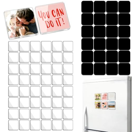 HAPYSHOOP 50 Pieces Fridge Magnet Set Acrylic Square Refrigerator Magnet with Adhesive Backing DIY Fridge Magnets for Office, Classroom, Cabinets, Kitchen (100 Piece, 1.89 Inch)