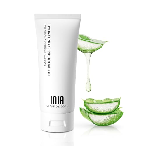 INIA Microcurrent Conductive Gel for Facial and Body Machines, 10.56 Fl Oz | Hydrating Gel Primer, with Hyaluronic Acid, for Women and Men