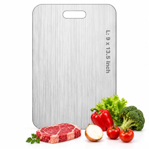 Katori Titanium Cutting Boards for Kitchen-100% Pure Titanium Cutting Board set Double Sided Non Toxic Titanware Chopping Board,Dishwasher Safe Metal Cutting Boards FathersDay Gifts(1PC-L-9x13.5In)