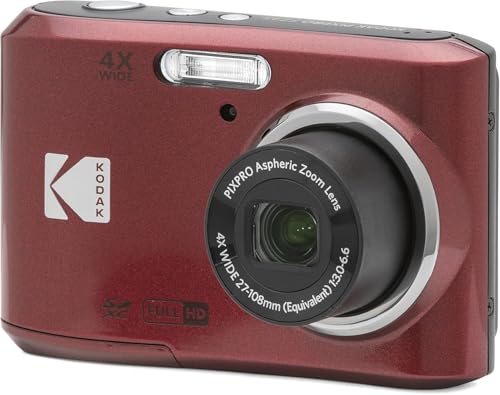Kodak PIXPRO FZ45 16MP Compact Digital Camera, 4X Optical Zoom, AA, Red