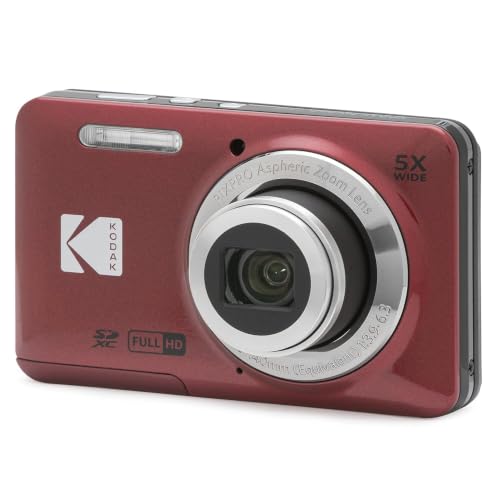 Kodak PIXPRO FZ55 16MP Compact Digital Camera, 5X Optical Zoom, Red | 1080p Full HD Video, 28mm Wide Angle Lens, 2.7 Inch LCD, Point and Shoot, Vlogging Camera, Li-Ion Battery