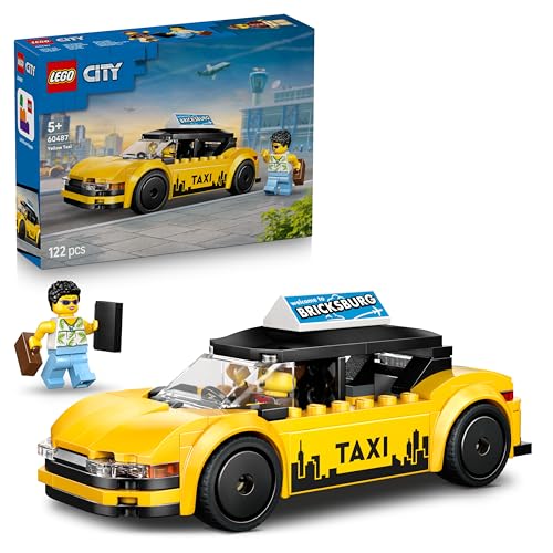 LEGO City Gele taxi 60487 | Speelgoed voor jongens vanaf 5 jaar, auto bouwpakket met EV modelauto en 2 minifiguren, verjaardagscadeau, 122 onderdelen