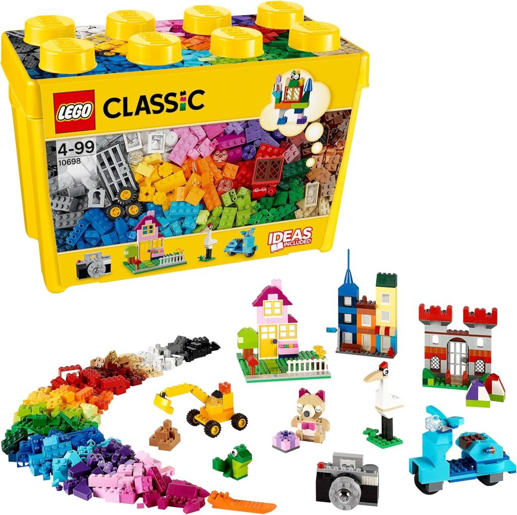 LEGO Classic Caja de Ladrillos Creativos Grande 10698 | Juguetes para niños de 4+ años, juego con 2 bases verdes, animales, casas y coches, regalo de cumpleaños, 790 piezas