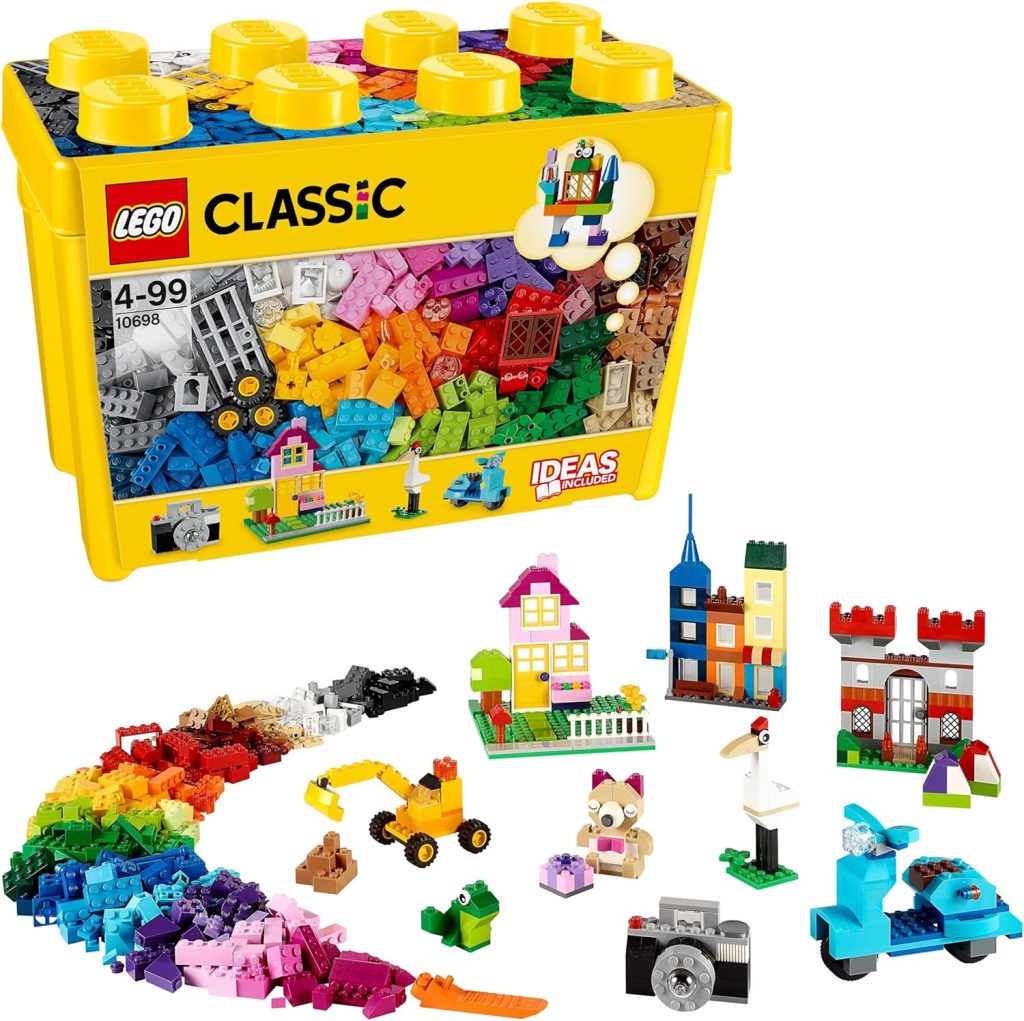LEGO Classic Caja de Ladrillos Creativos Grande 10698 | Juguetes para niños de 4+ años, juego con 2 bases verdes, animales, casas y coches, regalo de cumpleaños, 790 piezas