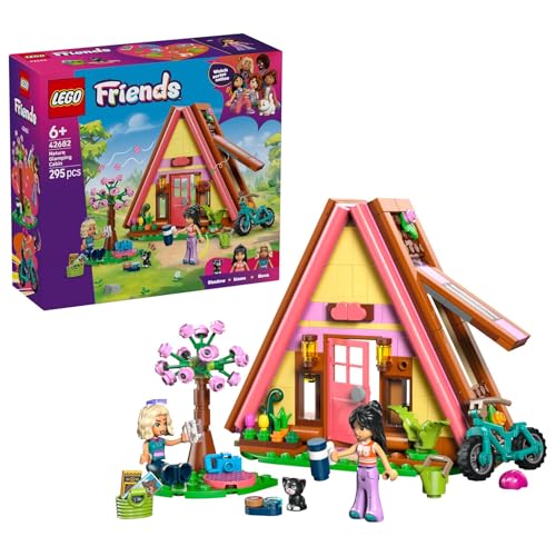 LEGO Friends Glampinghut in de natuur 42682 | Speelgoed voor meisjes vanaf 6 jaar, bouwpakket met hut, 2 poppetjes en dieren figuur van kat, cadeau, 295 onderdelen