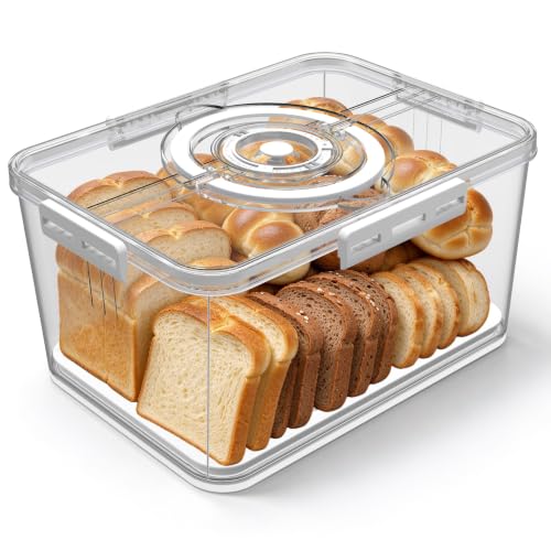 Large Bread Box with Lid and Handle,Time Recording Airtight Bread Container